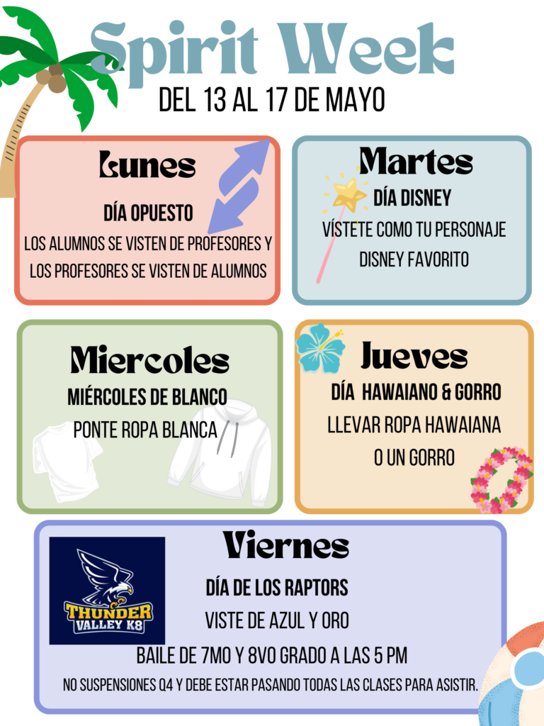 Spanish Flyer Spirit Week May 13 - May 17.