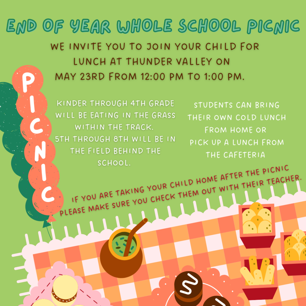 English Flyer - TVK8 All School Picnic May 23rd 12:00 pm-1:00 pm