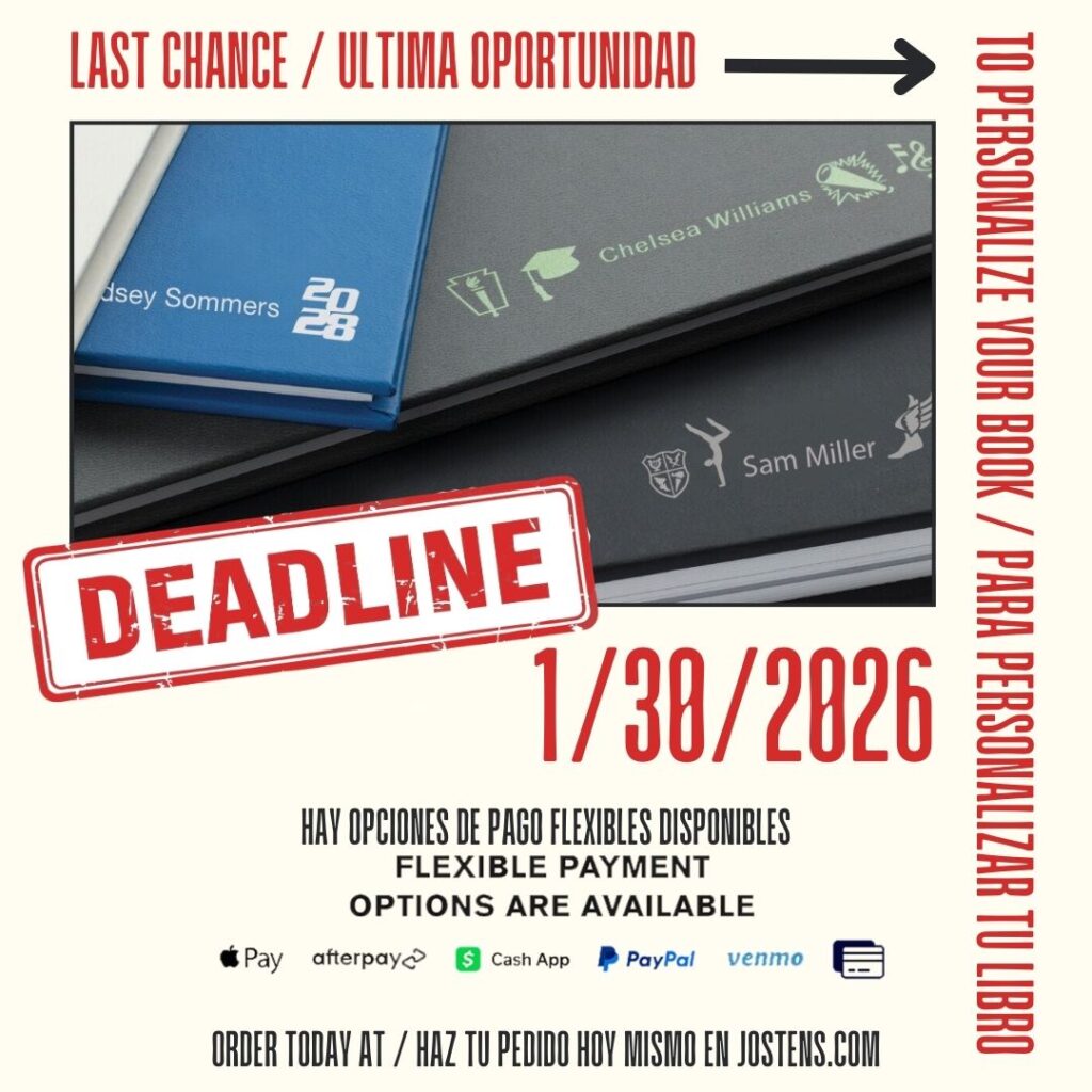 Promotional image for personalizing books, featuring deadlines, payment options, and names on book covers.